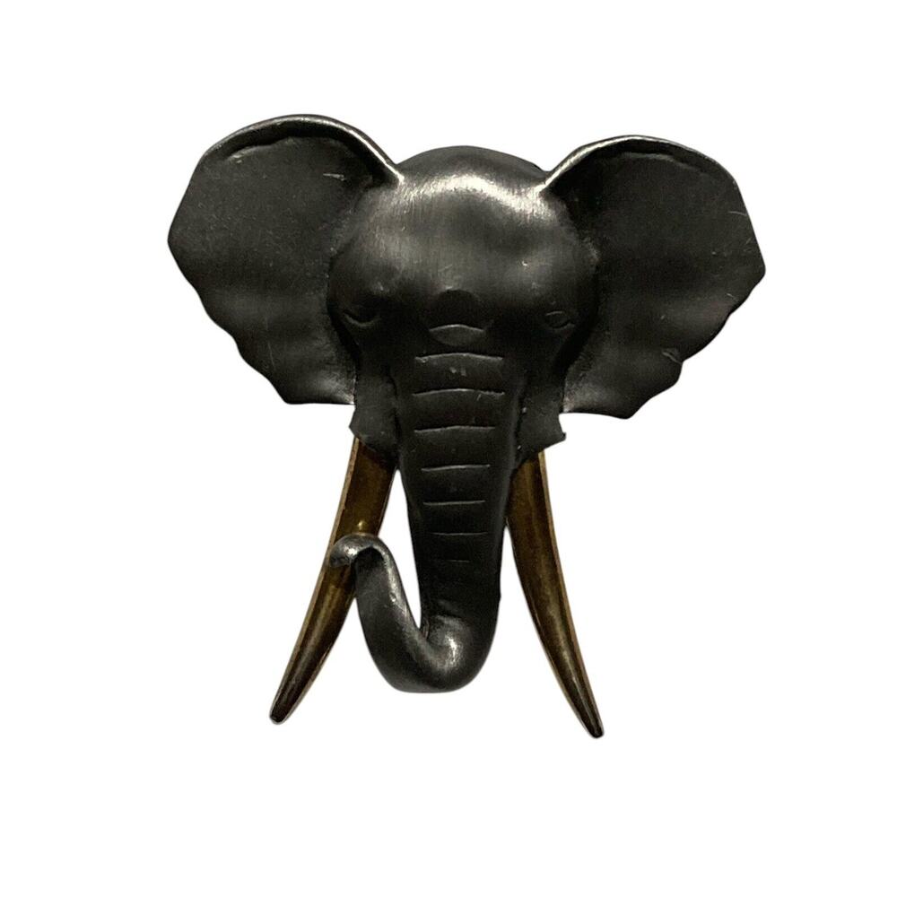 Vintage Silver Pewter Tone Elephant Gold Tone‎ Tusks